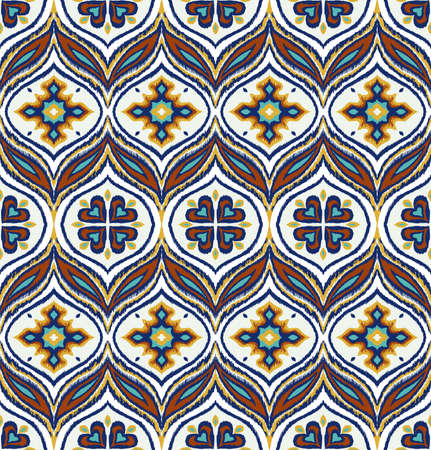 Ikat border. Geometric folk ornament. Ink on clothes. Tribal vector texture. Seamless striped pattern in Aztec style. Ethnic embroidery. Indian, Scandinavian, Gypsy, Mexican, African rug.のイラスト素材