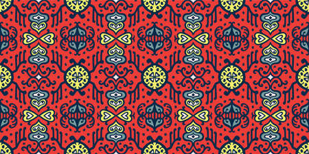 Tribal vector ornament. Seamless African pattern. Ethnic carpet with chevrons. Aztec style. Geometric mosaic on the tile, majolica. Ancient interior. Asian rug. Geo print on textile. Kente Cloth.のイラスト素材