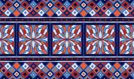 Ikat geometric folklore ornament. Tribal ethnic vector texture. Seamless striped pattern in Aztec...