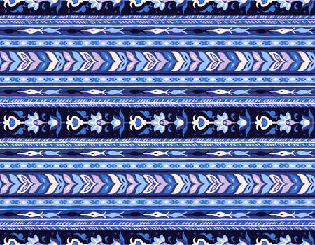 Ikat geometric folklore ornament. Tribal ethnic vector texture. Seamless striped pattern in Aztec style. Figure tribal embroidery. Indian, Scandinavian, Gypsy, Mexican, folk pattern.のイラスト素材