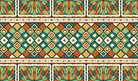 Ikat geometric folklore ornament. Tribal ethnic vector texture. Seamless striped pattern in Aztec style. Figure tribal embroidery. Indian, Scandinavian, Gypsy, Mexican, folk pattern.のイラスト素材