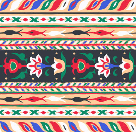 Ikat geometric folklore ornament. Tribal ethnic vector texture. Seamless striped pattern in Aztec...