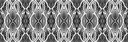 Geometric damascus ornament. Ikat border. Ethnic embroidery with leaves and monograms. Tribal vector...
