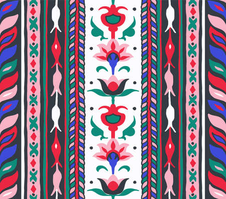 Ikat geometric folklore ornament. Tribal ethnic Seamless striped pattern in Aztec style. Figure...