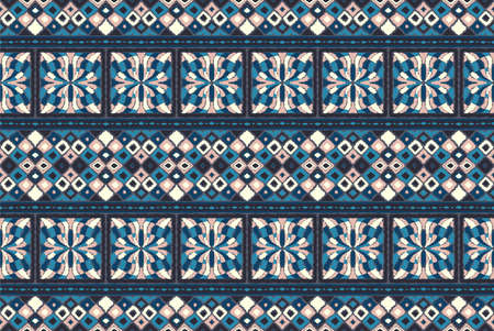 Ikat geometric folklore ornament. Tribal ethnic Seamless striped pattern in Aztec style. Figure...