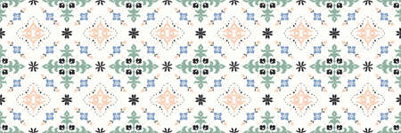 Italian majolica tile. Embroidery with flowers and leaves. Mediterranean porcelain pottery. Ceramic dishes, folk print.のイラスト素材