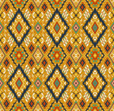 Ikat geometric folklore ornament. Tribal ethnic vector texture. Seamless striped pattern in Aztec style. Figure tribal embroidery. Indian, Scandinavian, Gypsy, Mexican, folk pattern.のイラスト素材