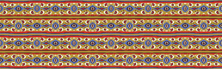 Ikat border. Geometric folk ornament. Tribal vector texture. Seamless striped pattern in Aztec...