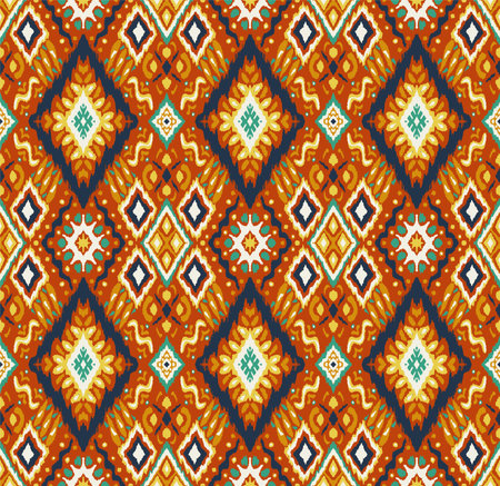 Tribal ornament. Seamless African pattern. Ethnic carpet with chevrons. Aztec style. Geometric mosaic on the tile, majolica. Ancient interior. Modern rug. Geo print on textile. Kente Cloth.のイラスト素材