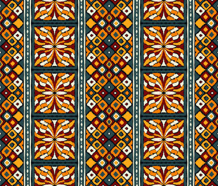 Ikat geometric folklore ornament with diamonds. Tribal ethnic vector texture. Seamless striped...