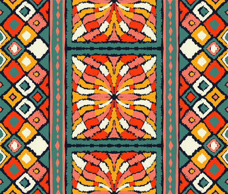 Ikat geometric folklore ornament with diamonds. Tribal ethnic vector texture. Seamless striped...