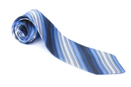 Blue striped tie isolated over a white background.の写真素材