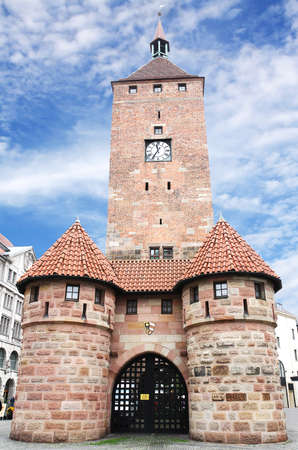 Weisser Turm or White Tower in Nuremberg old town, NÃ¼rnberg, Franconia, Bavaria, Germany のeditorial素材
