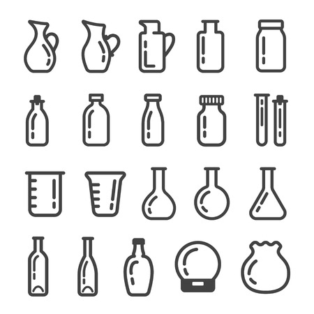 glassware ,glass container icon set,un-expanded strokes,illustration,vectorのイラスト素材