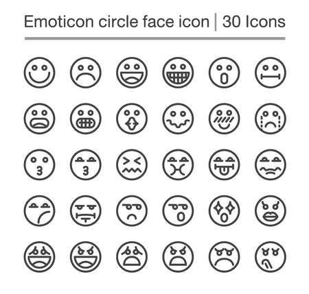 Emoticon circle face line icon,editable strokeのイラスト素材