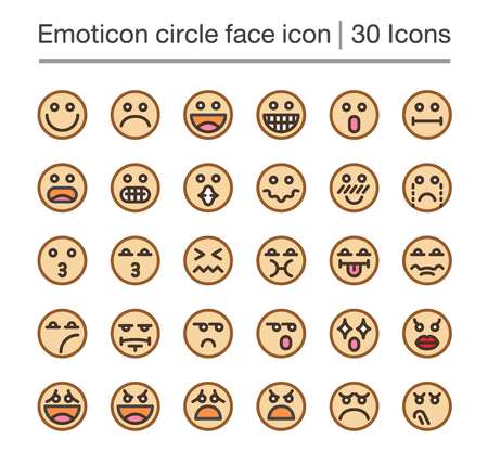 Emoticon circle face line icon,editable strokeのイラスト素材