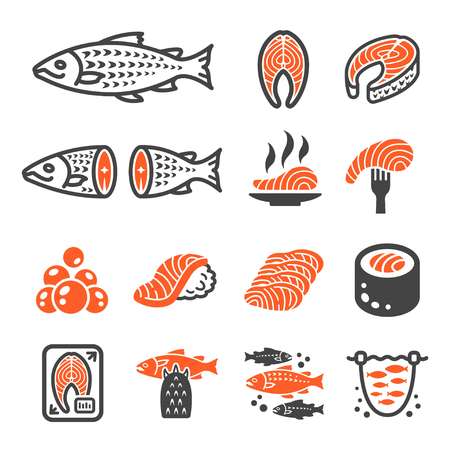 salmon icon setのイラスト素材