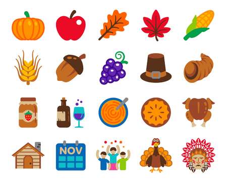 thanksgiving Day icon set,colorful decorate illustrationのイラスト素材