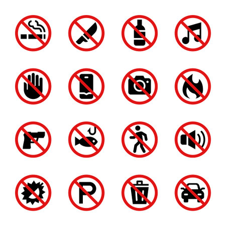 no,ban,prohibition sign set,vector and illustrationのイラスト素材