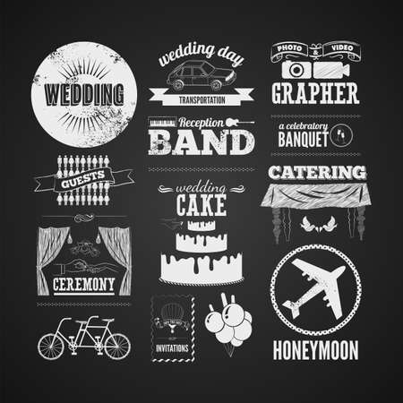 Set of wedding vintage typographic design elements on blackboardのイラスト素材
