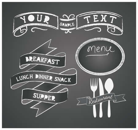 Vector set of design elements for the menu on the chalkboardのイラスト素材