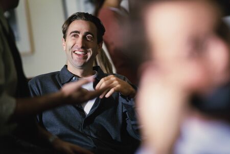 Co-workers talking, Dallas, Texas, United Statesの写真素材