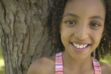 Close up of African girl smilingの写真素材