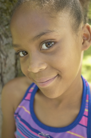 Close up of African girl smilingの写真素材