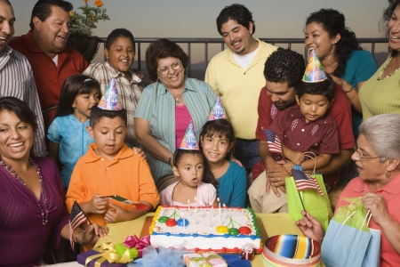 Large Hispanic family celebrating birthdayの写真素材