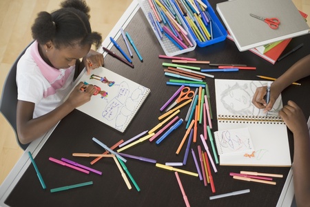 High angle view of African girl coloringの写真素材
