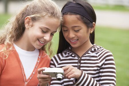 Multi-ethnic girls looking at cameraの写真素材