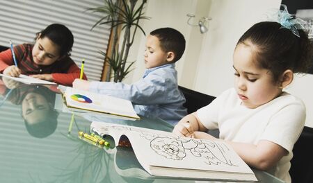 African siblings doing homeworkの写真素材