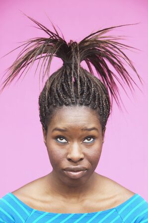 Woman wearing unusual hairstyleの写真素材
