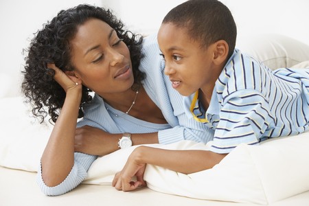 African American mother and young sonの写真素材