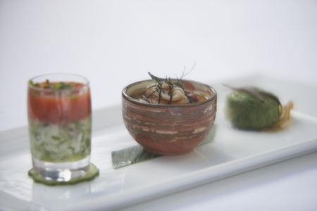 Close up of plate of Japanese food appetizersの写真素材
