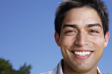 Close up of Hispanic man smilingの写真素材