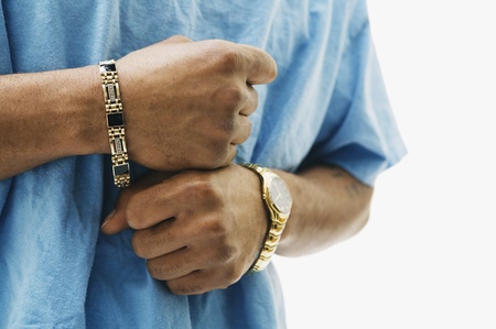 Close up of African man wearing jewelryの写真素材