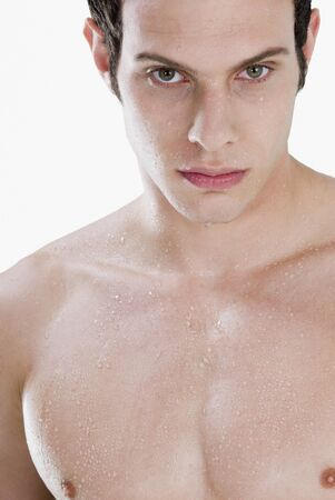 Close up of bare-chested manの写真素材