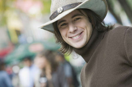Hispanic man wearing cowboy hatの写真素材