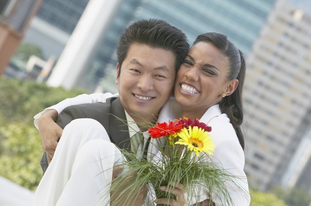 Young couple huggingの写真素材
