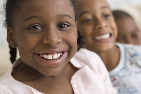 Close up of African girl smilingの写真素材