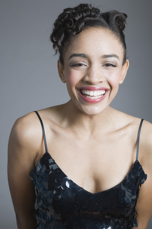 African American woman wearing evening gownの写真素材