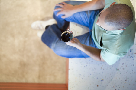 African American man drinking wineの写真素材