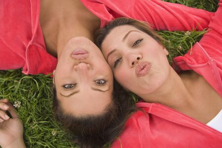 Middle Eastern women pursing lipsの写真素材