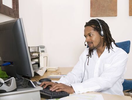 African businessman wearing headset