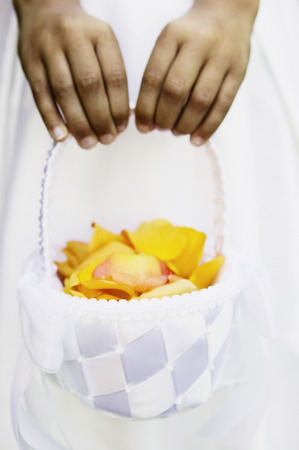 Close up of flower girl's basketの写真素材