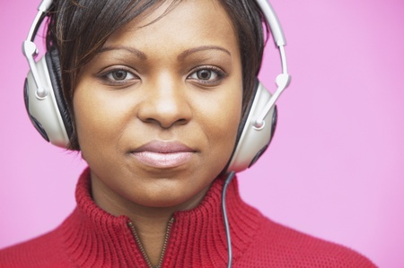 Young woman wearing headphonesの写真素材