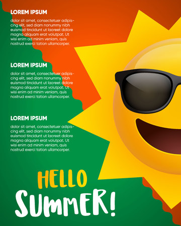 Hello Summer! Summer sun holding a sign.のイラスト素材