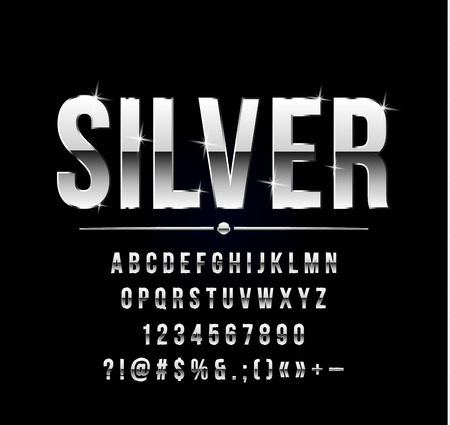 High quality silver effect on letters, numbers and symbolsのイラスト素材