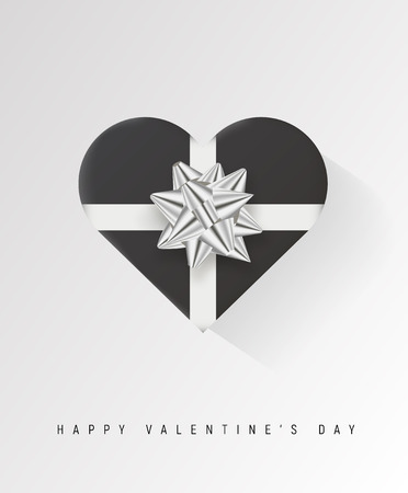 Colorful heart shape wrapped gift box with ribbon. 2018 Festive vector illustration. Flat decoration.のイラスト素材